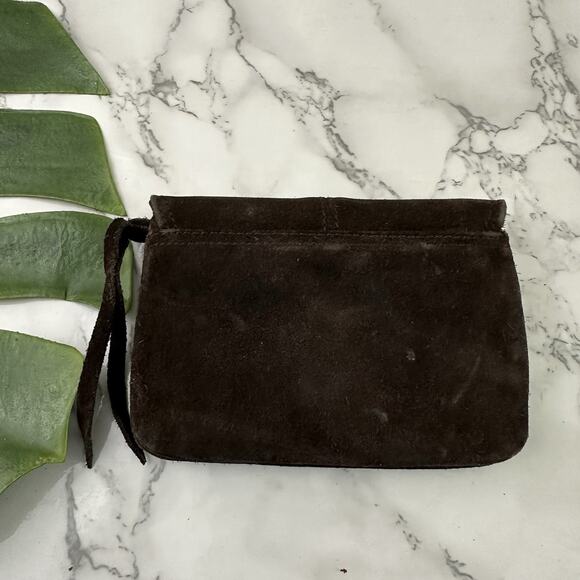 American Eagle Vintage Y2k Suede Wallet Dark Brown Lace Up Small Bifold - Picture 2 of 6